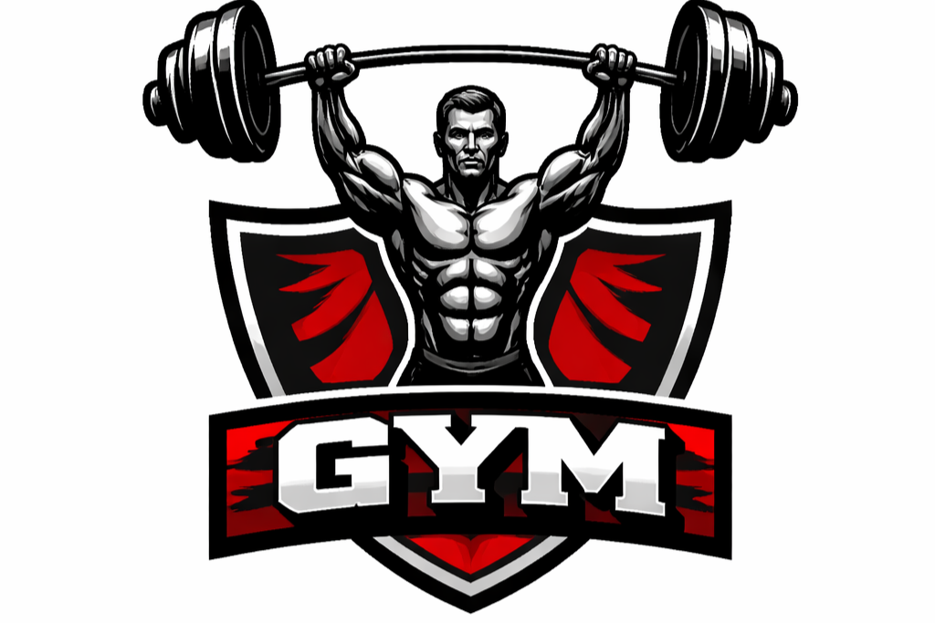 Muscular figure lifting barbell emblem